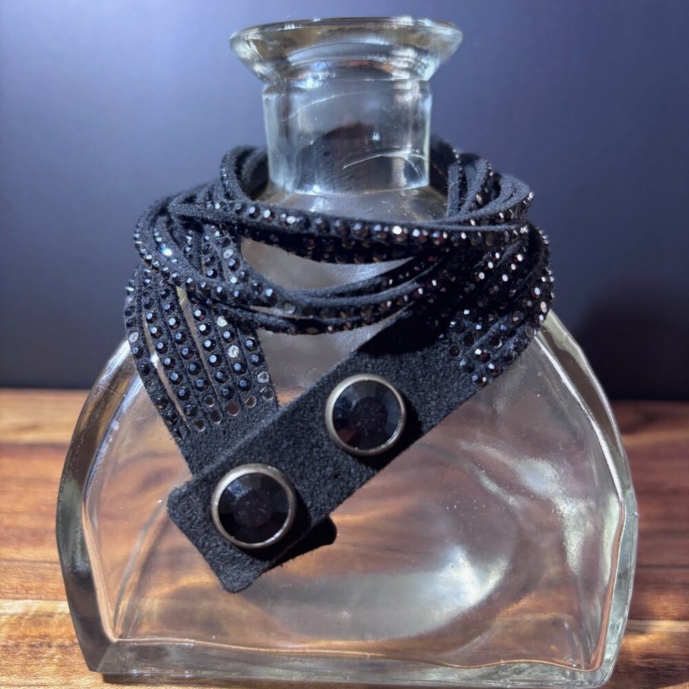 Black Swarovski Leather Wrap Bracelet
